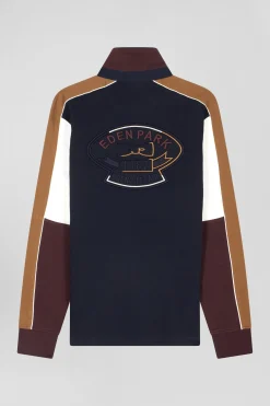 Regular burgundy long-sleeved cotton rugby shirt with back embroidery and piping