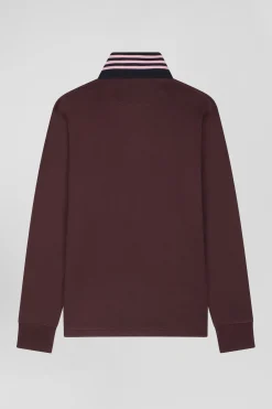 Regular burgundy long-sleeved Pima cotton rugby shirt