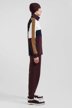 Regular burgundy long-sleeved cotton rugby shirt with back embroidery and piping