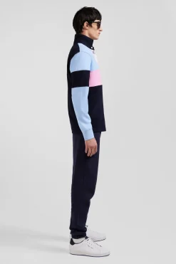 Regular burgundy long-sleeved colourblock cotton rugby shirt with back embroidery