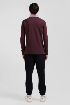 Regular burgundy long-sleeved cotton piqué polo shirt