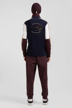 Regular burgundy long-sleeved cotton rugby shirt with back embroidery and piping