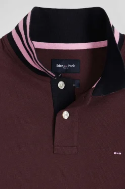 Regular burgundy long-sleeved cotton piqué polo shirt