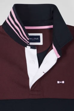 Regular burgundy long-sleeved cotton rugby shirt with sleeve N°10 embroidery
