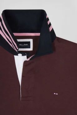 Regular burgundy long-sleeved Pima cotton rugby shirt
