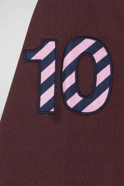 Regular burgundy long-sleeved cotton rugby shirt with sleeve N°10 embroidery