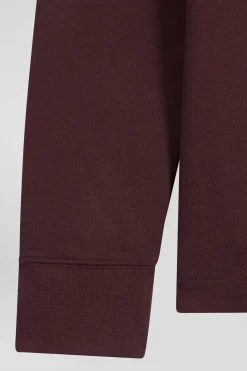 Regular burgundy long-sleeved cotton piqué polo shirt