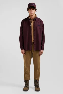 Regular burgundy oxford cotton shirt with striped bow tie detail