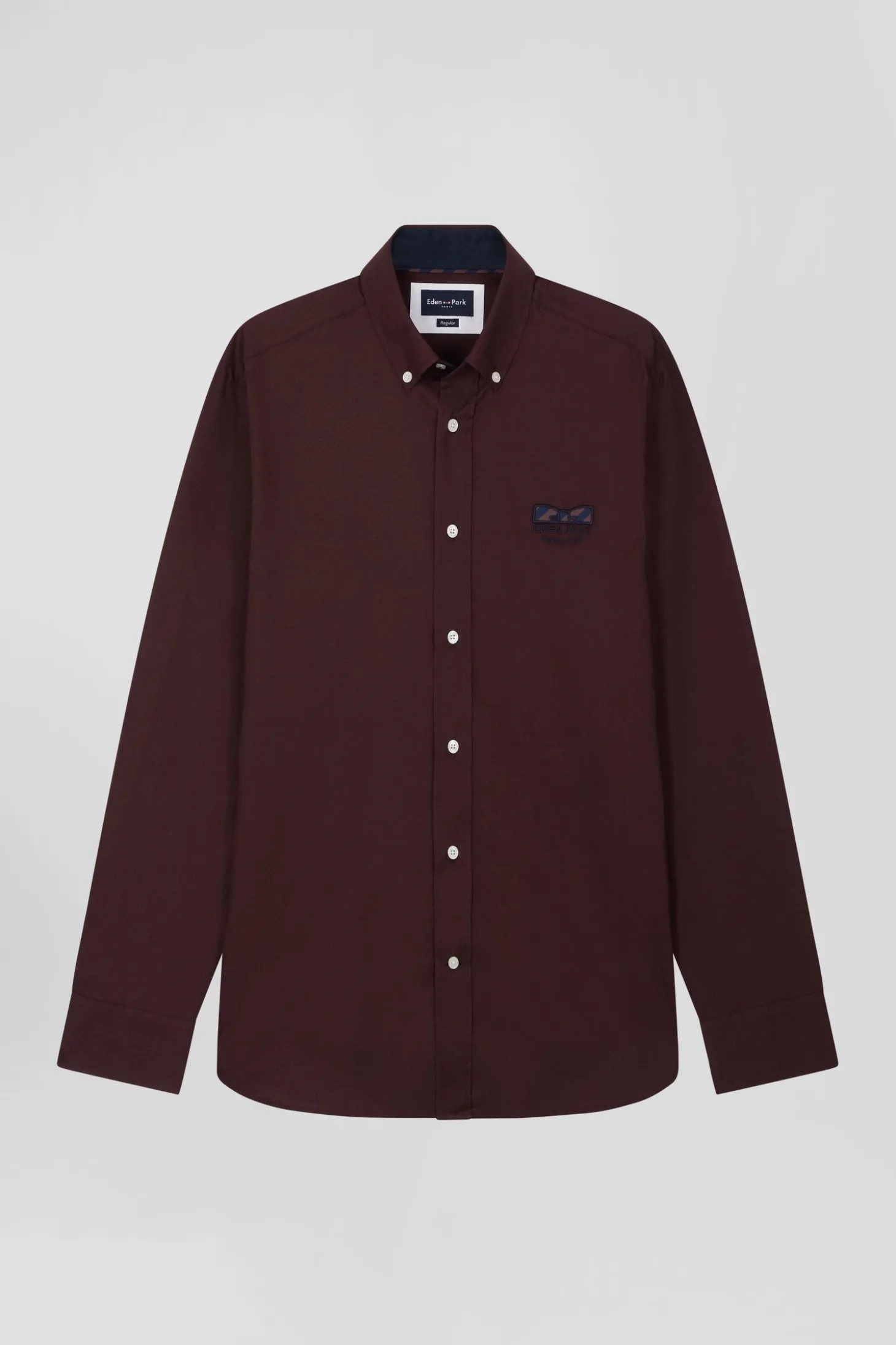 Regular burgundy oxford cotton shirt with striped bow tie detail