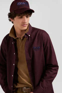 Regular burgundy oxford cotton shirt with striped bow tie detail