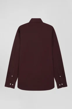 Regular burgundy oxford cotton shirt with striped bow tie detail