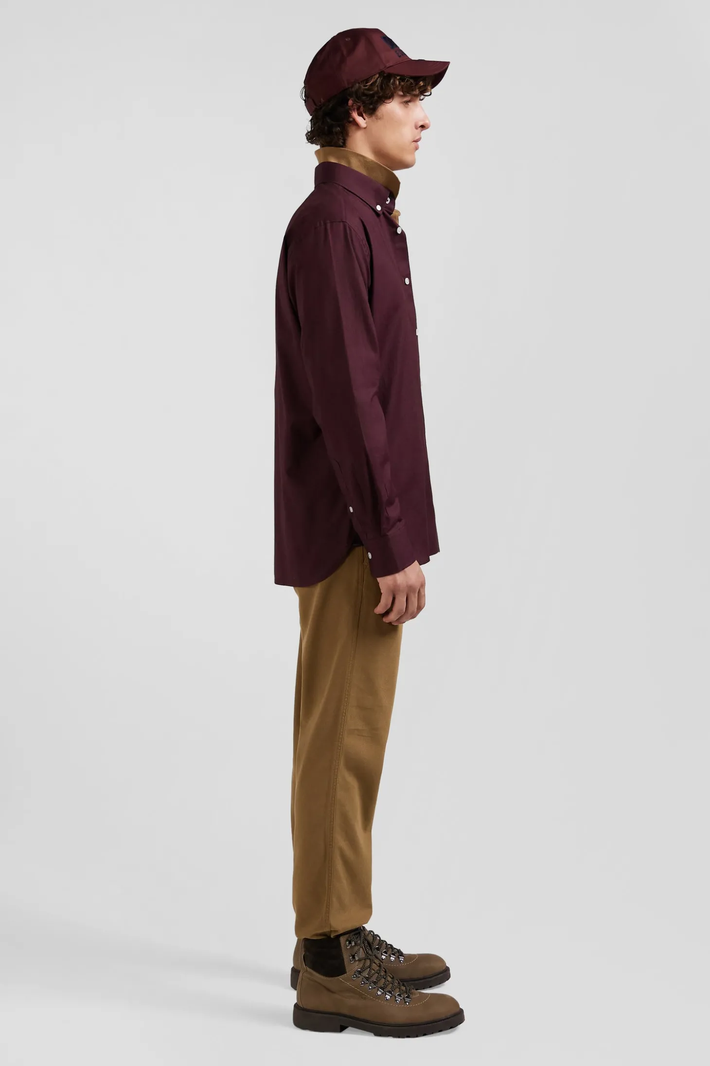 Regular burgundy oxford cotton shirt with striped bow tie detail