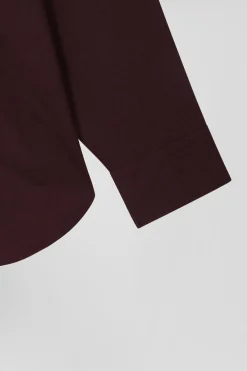 Regular burgundy oxford cotton shirt with striped bow tie detail