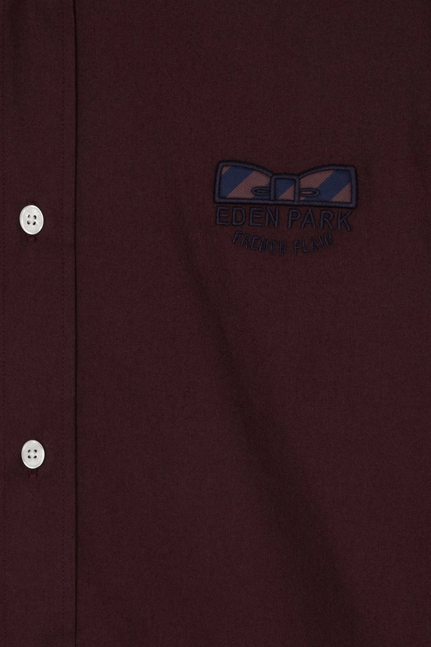 Regular burgundy oxford cotton shirt with striped bow tie detail