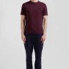 Regular burgundy short-sleeved cotton T-shirt with tie patchwork emblem