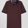 Regular burgundy short-sleeved cotton piqué polo shirt