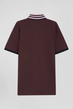 Regular burgundy short-sleeved cotton piqué polo shirt
