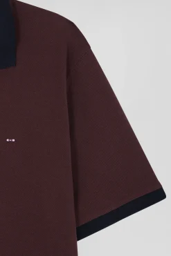 Regular burgundy short-sleeved cotton piqué polo shirt