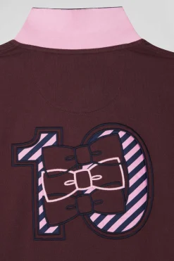 Regular burgundy short-sleeved cotton piqué polo shirt with striped embroidery