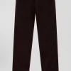 Regular burgundy stretch cotton velvet chino trousers