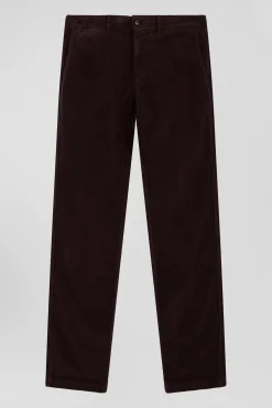 Regular burgundy stretch cotton velvet chino trousers