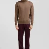 Regular burgundy stretch cotton piqué and modal chino trousers