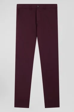 Regular burgundy stretch cotton piqué and modal chino trousers