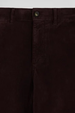 Regular burgundy stretch cotton velvet chino trousers