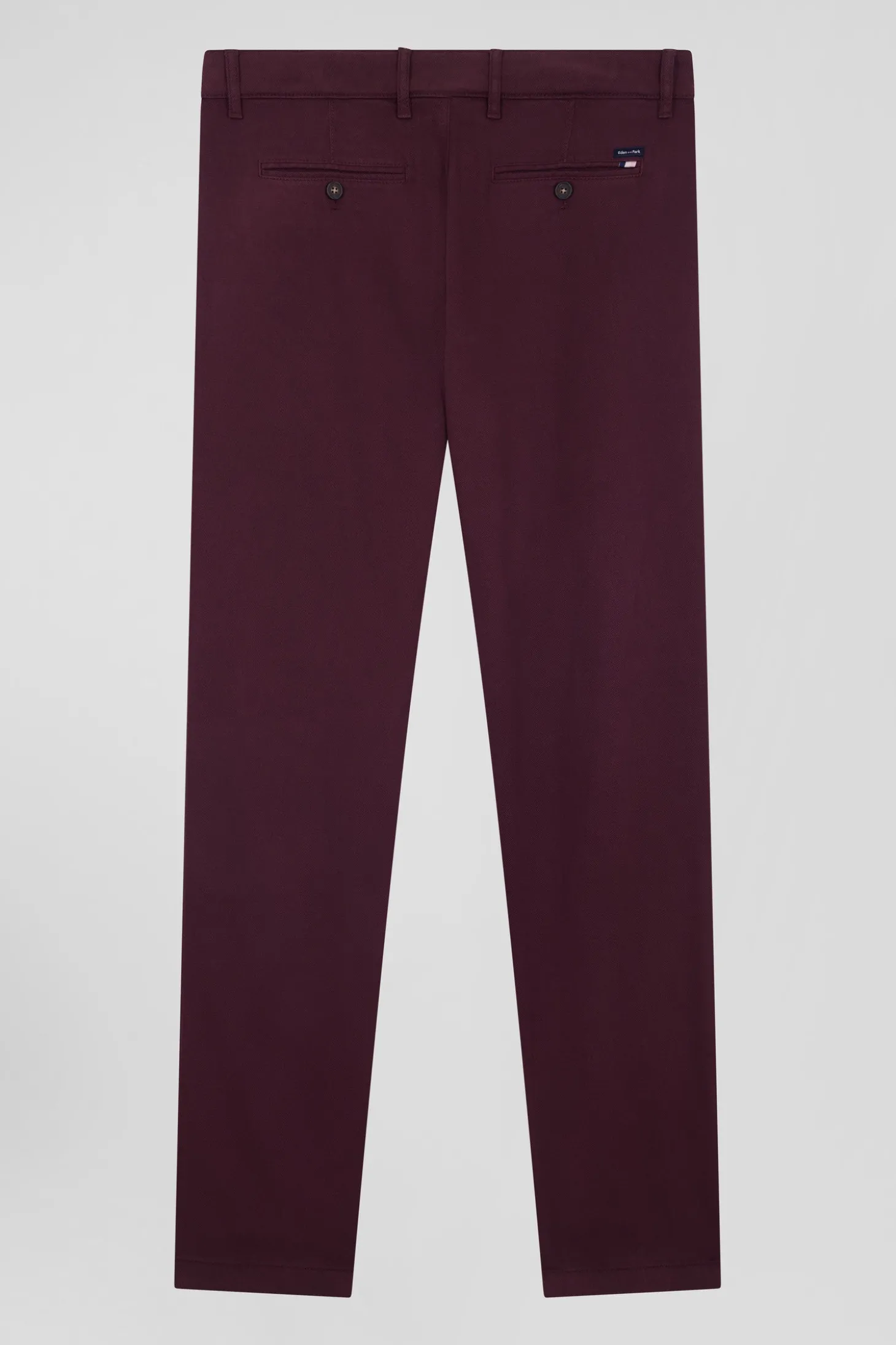 Regular burgundy stretch cotton piqué and modal chino trousers