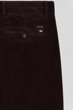 Regular burgundy stretch cotton velvet chino trousers