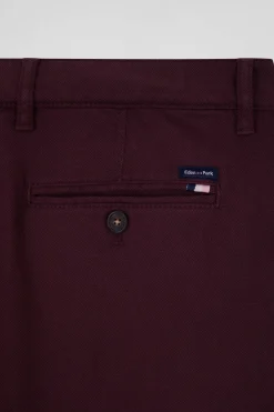 Regular burgundy stretch cotton piqué and modal chino trousers