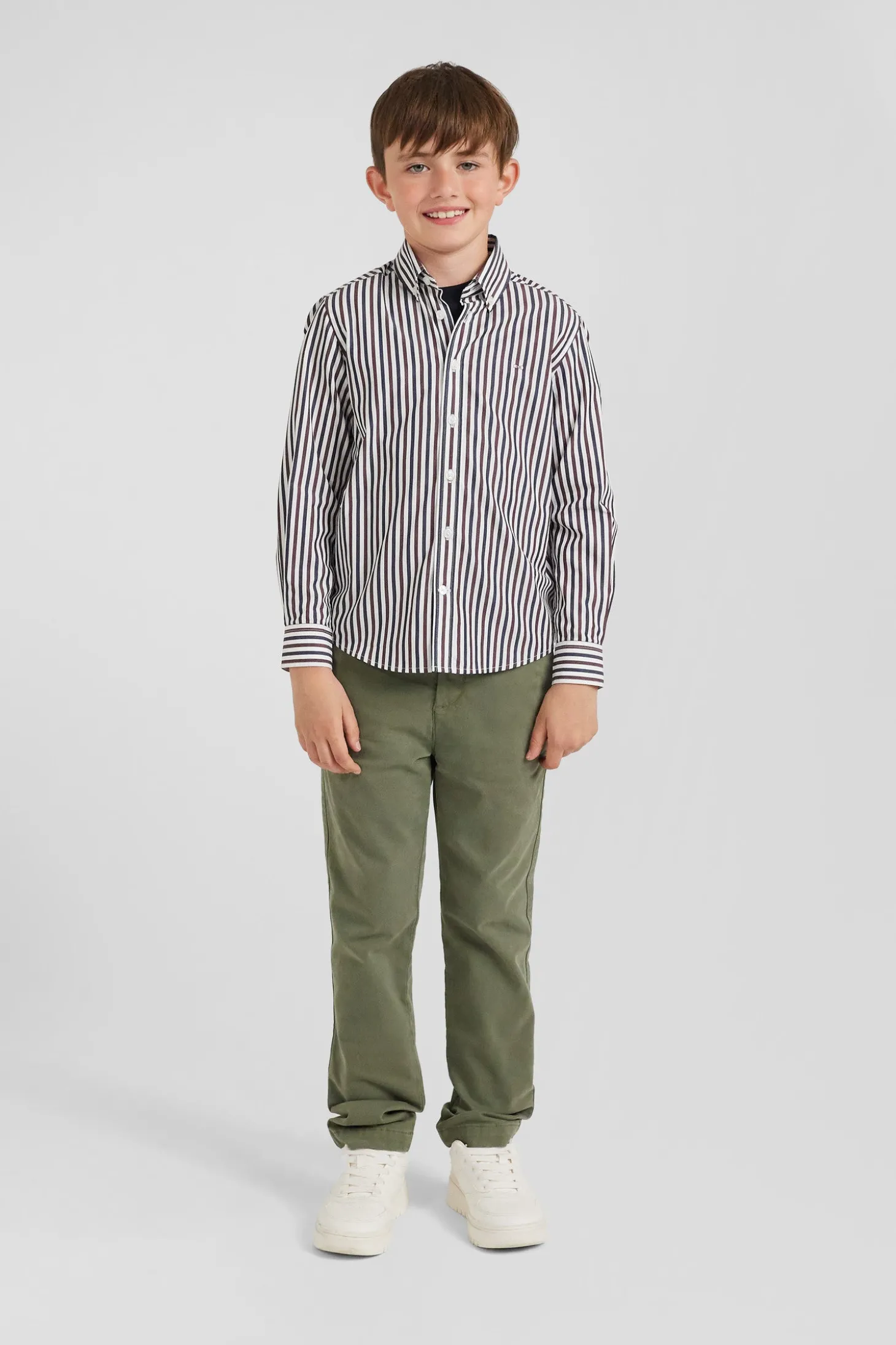 Regular burgundy striped cotton shirt