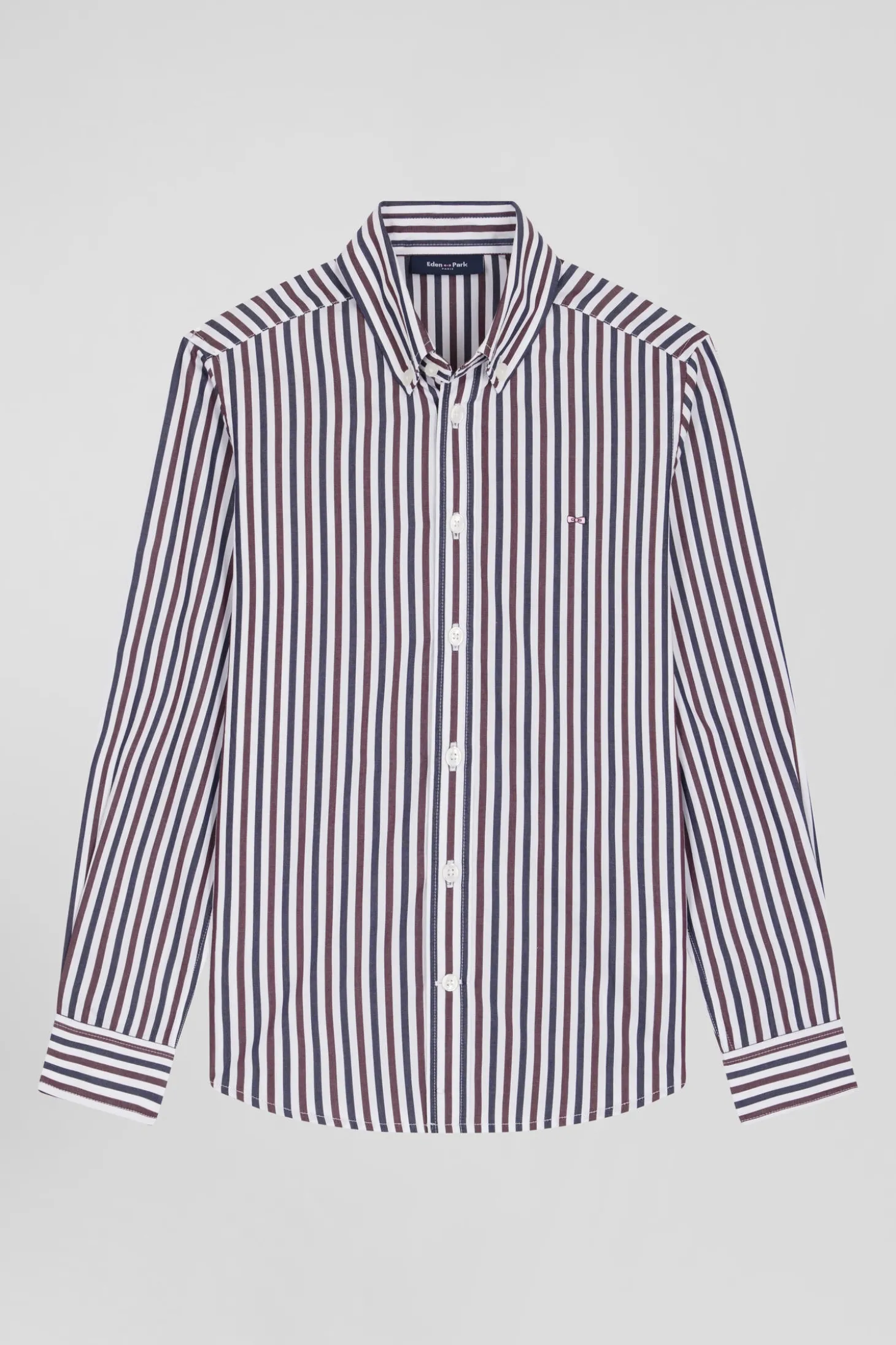 Regular burgundy striped cotton shirt
