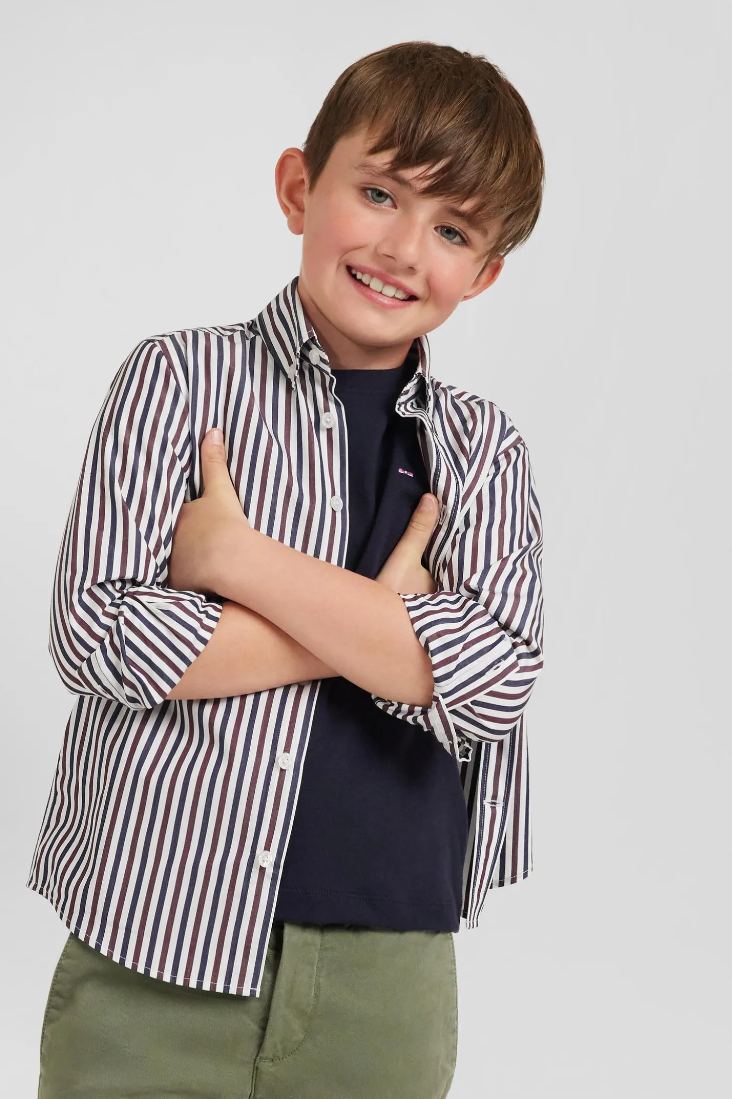Regular burgundy striped cotton shirt
