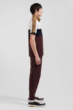 Regular burgundy tricolor short-sleeved cotton piqué polo shirt with Eden Park lettering