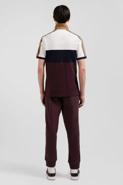 Regular burgundy tricolor short-sleeved cotton piqué polo shirt with Eden Park lettering