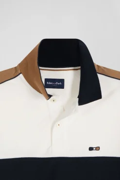 Regular burgundy tricolor short-sleeved cotton piqué polo shirt with Eden Park lettering