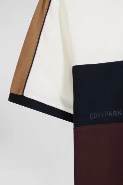 Regular burgundy tricolor short-sleeved cotton piqué polo shirt with Eden Park lettering