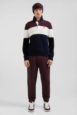 Regular burgundy wool and cotton jumper with knit patterns and rugby shirt collar