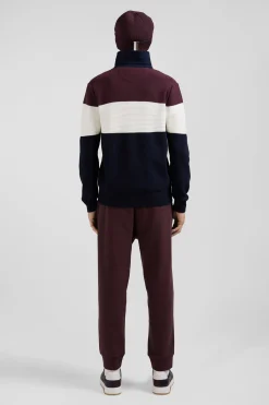 Regular burgundy wool and cotton jumper with knit patterns and rugby shirt collar
