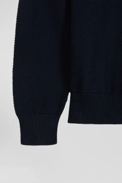 Regular burgundy wool and cotton jumper with knit patterns and rugby shirt collar