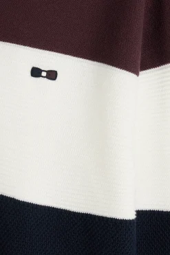 Regular burgundy wool and cotton jumper with knit patterns and rugby shirt collar