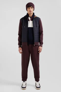 Regular burgundy zipped bi-material sweatshirt with padded front