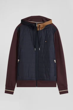 Regular burgundy zipped bi-material sweatshirt with padded front
