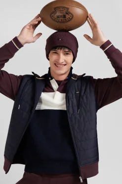 Regular burgundy zipped bi-material sweatshirt with padded front