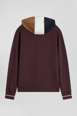 Regular burgundy zipped bi-material sweatshirt with padded front