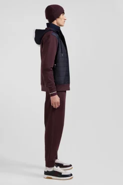 Regular burgundy zipped bi-material sweatshirt with padded front