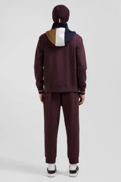 Regular burgundy zipped bi-material sweatshirt with padded front