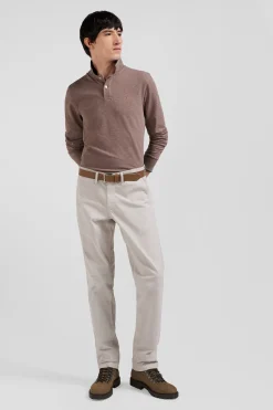 Regular camel chino trousers in stretch cotton gabardine