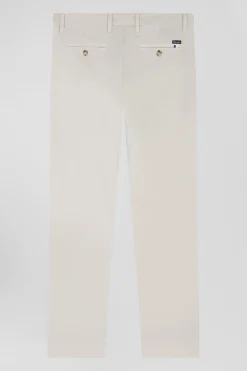 Regular camel chino trousers in stretch cotton gabardine